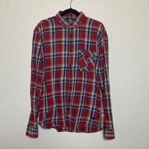 Absent Red Blue Long Sleeve Button Up Plaid Mens Large Grunge Normcore Urban Ind